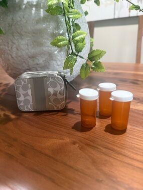 Coach Pill Box-holds 3 pill bottles Classic Gray Coach Logo